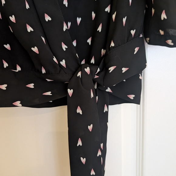 Reitmans Size Medium Black Blouse with White And Pink Hearts - Picture 3 of 7